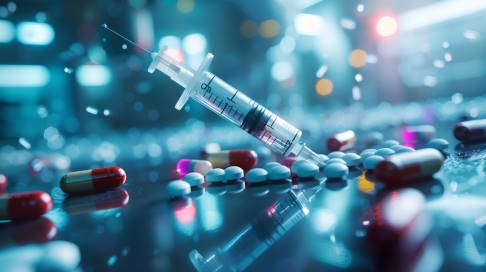 Zur medikamentösen Behandlung der Osteoporose gibt es Wirkstoffe in verschiedenen Verabreichungsformen, z. B. zum Einnehmen oder als Subkutan-Spritze. ©rorozoa, Adobe Tabletten, Kapseln und Spritze